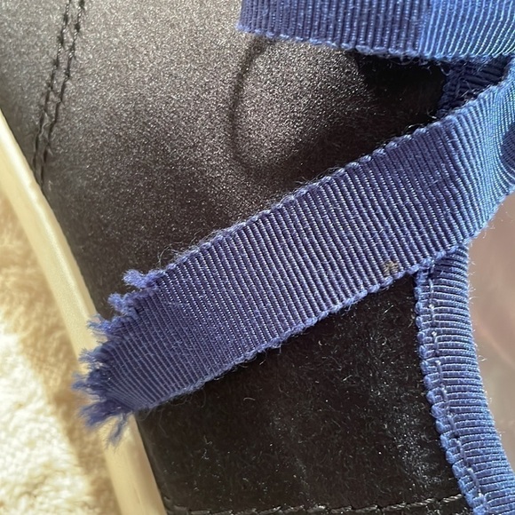 🤩HP🤩 Lanvin Paris Crackled Leather Toe Cap Satin Sided Black Navy Blue Sneaker - Picture 10 of 17